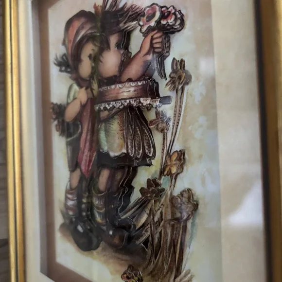 VTG 3D Decoupage Hummel Style Framed Art Two Children Artist Signed Cottagecore - Picture 3 of 14